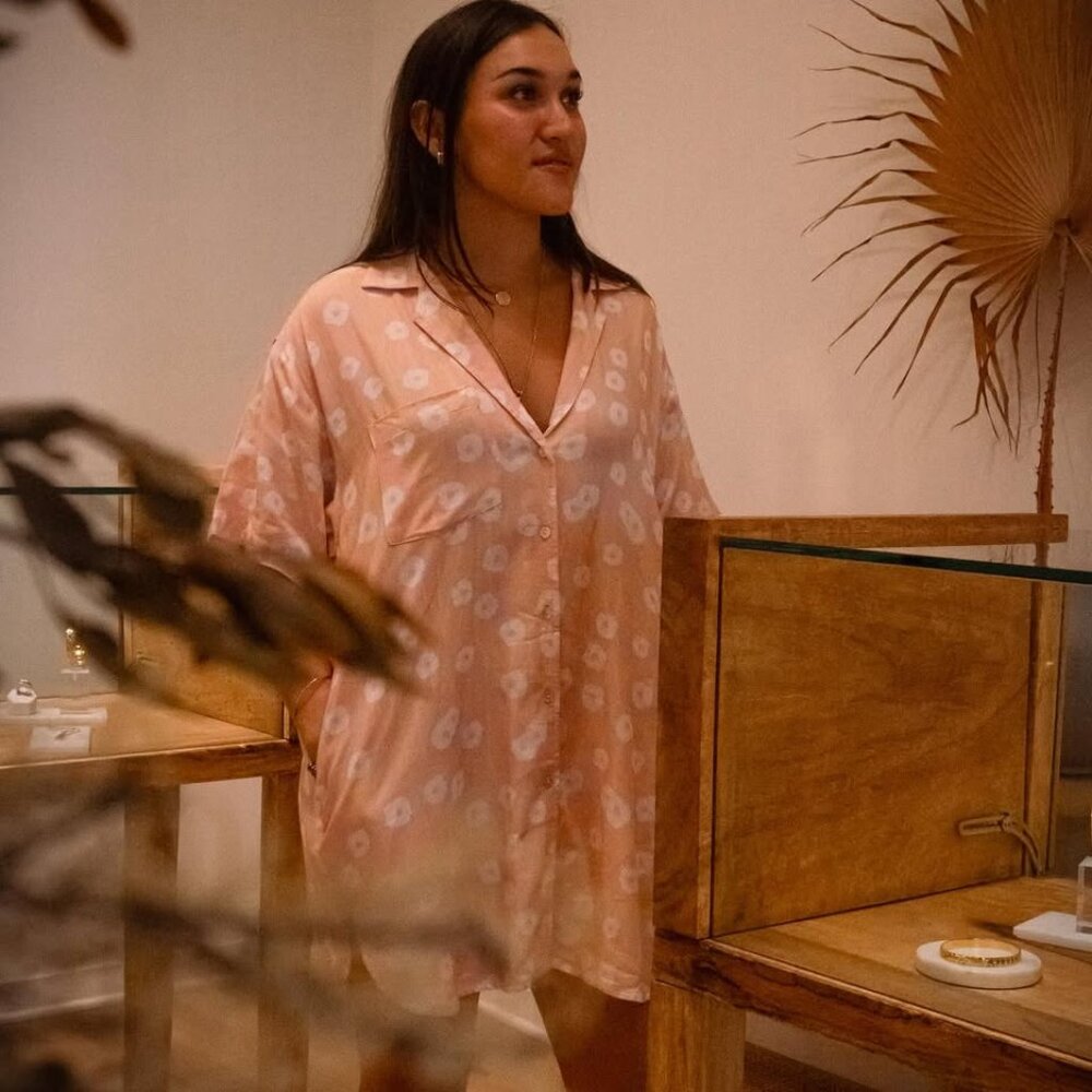 Sig Zane Peach Floral Button-Down Dress